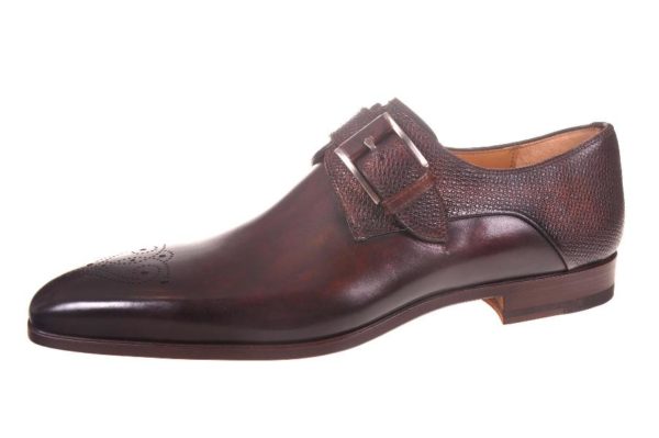 Magnanni donkerbruin leer print met enkele gesp