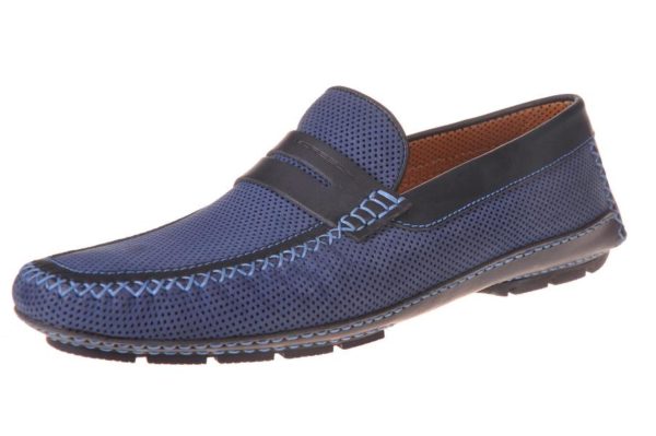 Moreschi automocassin jeansblauw nubuck geperforeerd