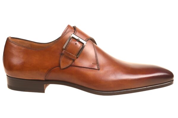 Magnanni cognac leer gespschoen met leren zool en slijtvaste rubberen inzet en bijpassende riem