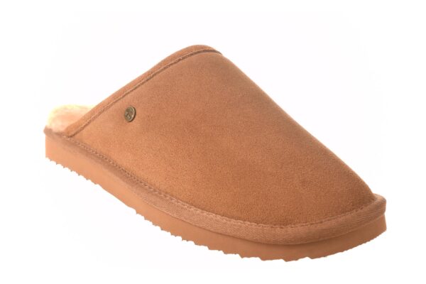 Warmbat pantoffel cognac met echte vachtvoering - Afbeelding 2