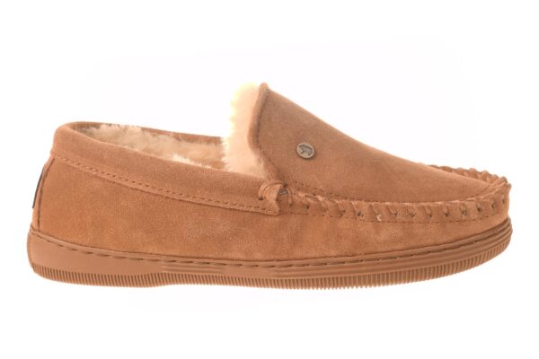 Warmbat pantoffel cognac moccassin met echte vachtvoering