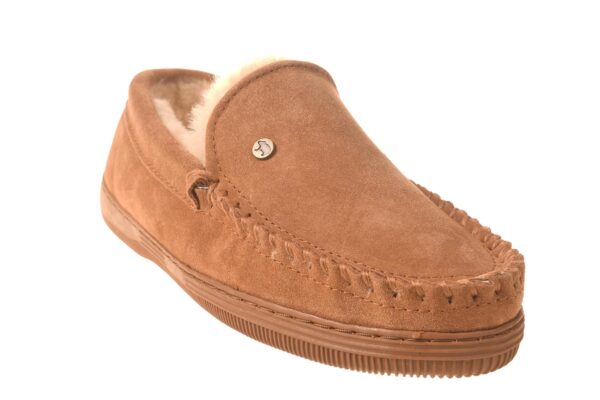 Warmbat pantoffel cognac moccassin met echte vachtvoering - Afbeelding 2
