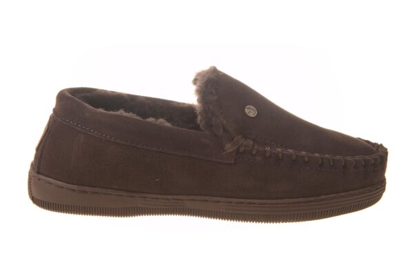 Warmbat pantoffel donkerbruin moccassin met echte vachtvoering