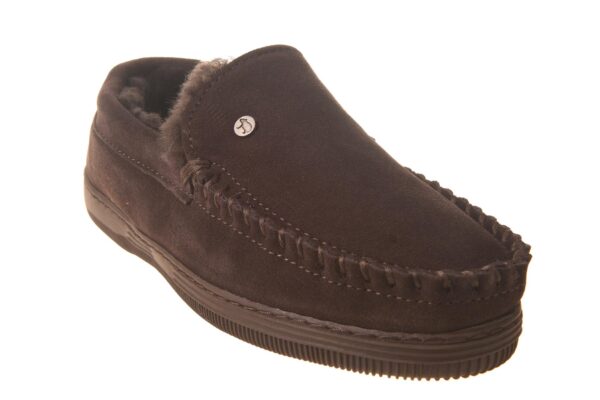 Warmbat pantoffel donkerbruin moccassin met echte vachtvoering - Afbeelding 2