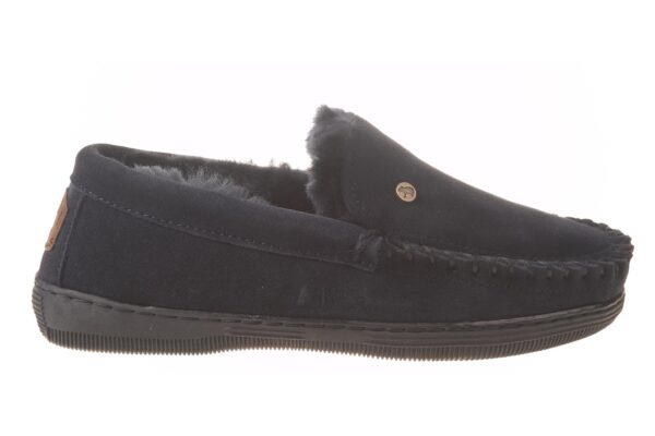 Warmbat pantoffel donkerblauw moccassin met echte vachtvoering