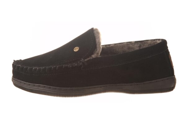 Warmbat pantoffel zwart moccassin met echte vachtvoering