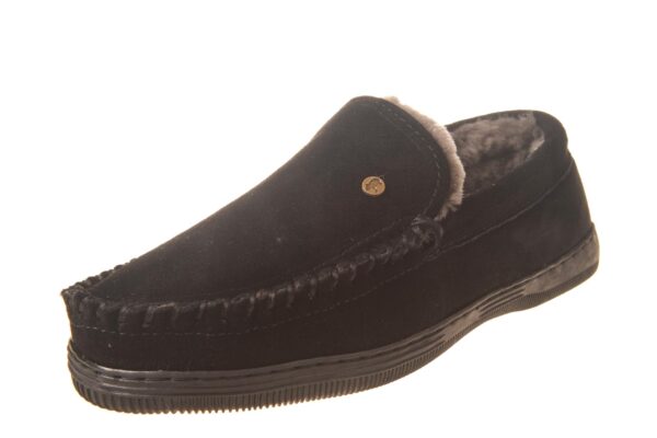 Warmbat pantoffel zwart moccassin met echte vachtvoering - Afbeelding 2