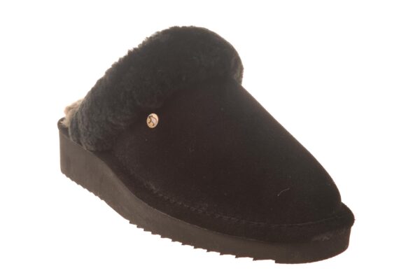 Warmbat dames slipper met sleehak zwart gevoerd met echte vacht en bontrand - Afbeelding 2