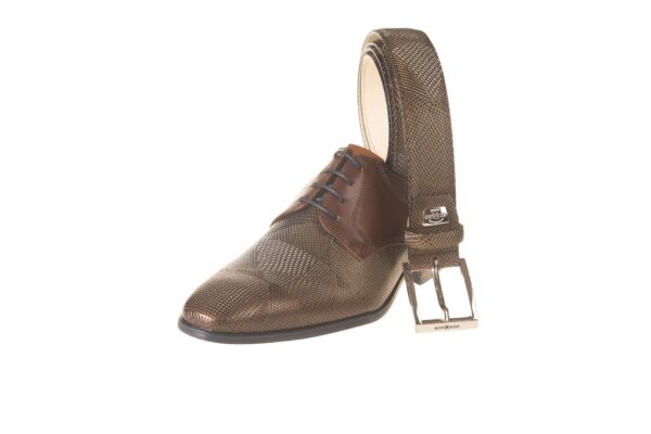 Giorgio veterschoen bruin leer met brons fantasieprint en bijpassende riem - Afbeelding 3