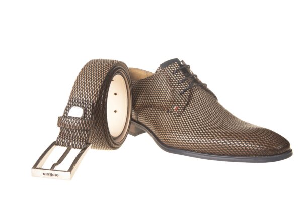 Giorgio veterschoen bruin leer met bruin fantasieprint en bijpassende riem - Afbeelding 3