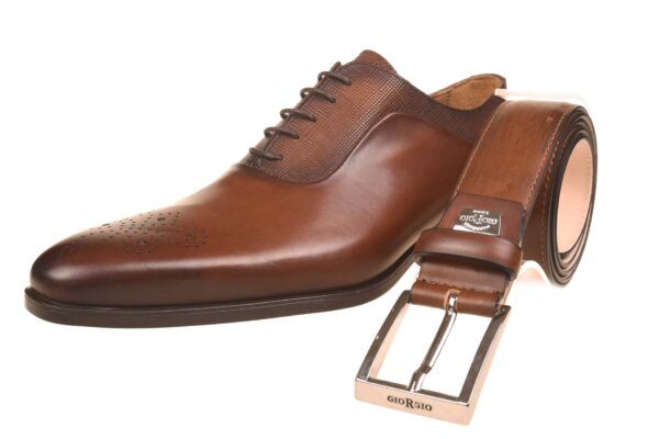 Giorgio cognac geklede veterschoen met bijpassende riem - Afbeelding 3