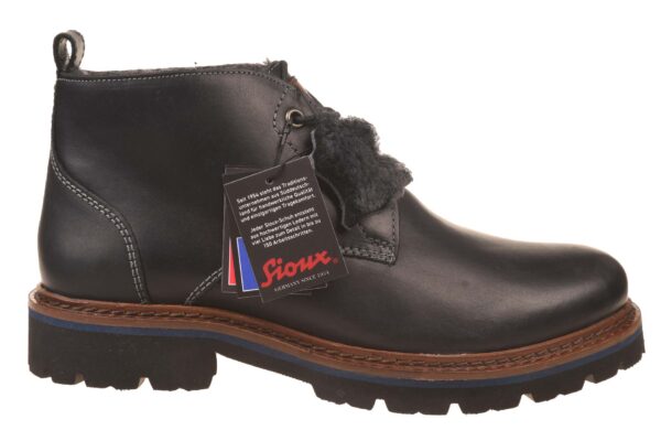 Sioux zwart leren veterboot met lamsvacht gevoerd