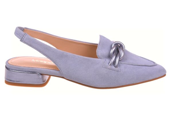 Maripe open schoen suede lichtblauw met garnering