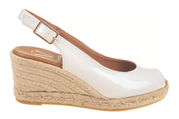 Viguera espadrille open teen slingback wit lakleer