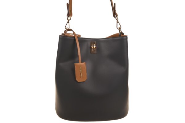 2517 Tas donkerblauw cognac glad leren tas