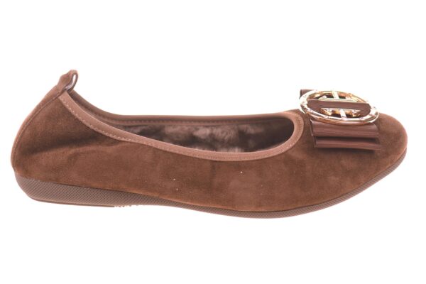 La Ballerina donkerbruin suede vacht ballerina met verwisselbare garnering