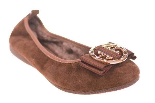 La Ballerina donkerbruin suede vacht ballerina met verwisselbare garnering - Afbeelding 2