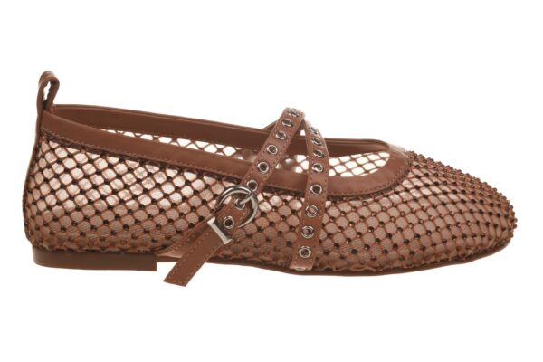 Toral mesh ballerina cognac met strass