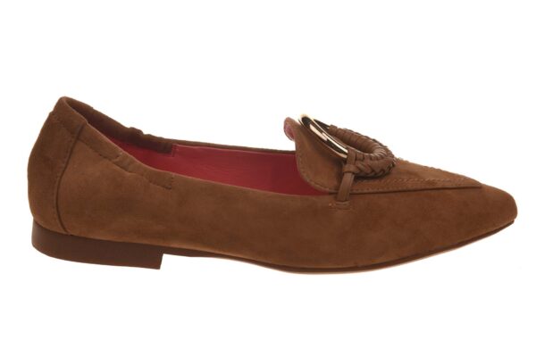 BR instapper cognac suede met gouden garnering