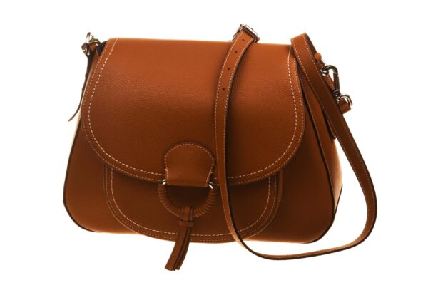 Zadeltas cognac print leer