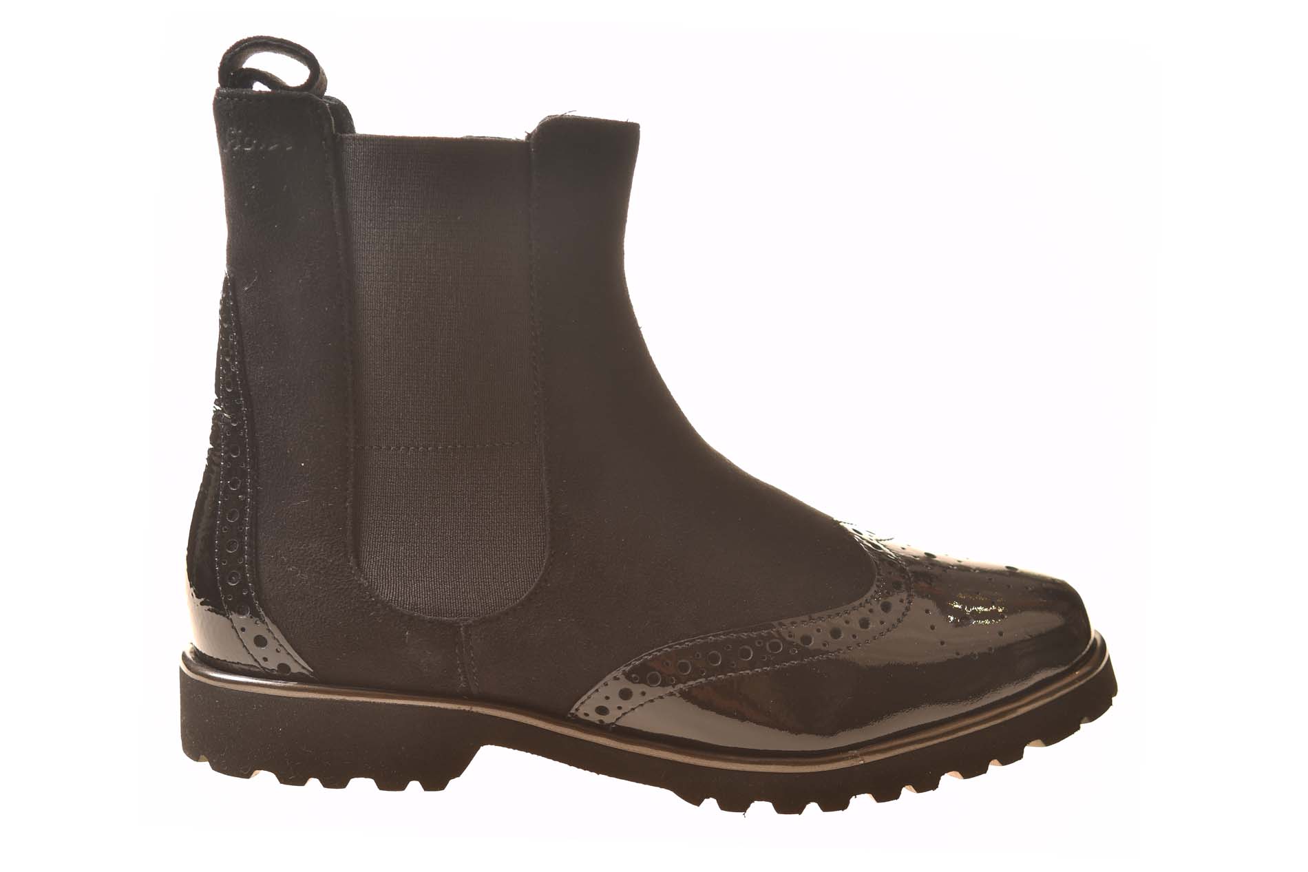 Sioux chelseaboot zwart lak suede combinatie