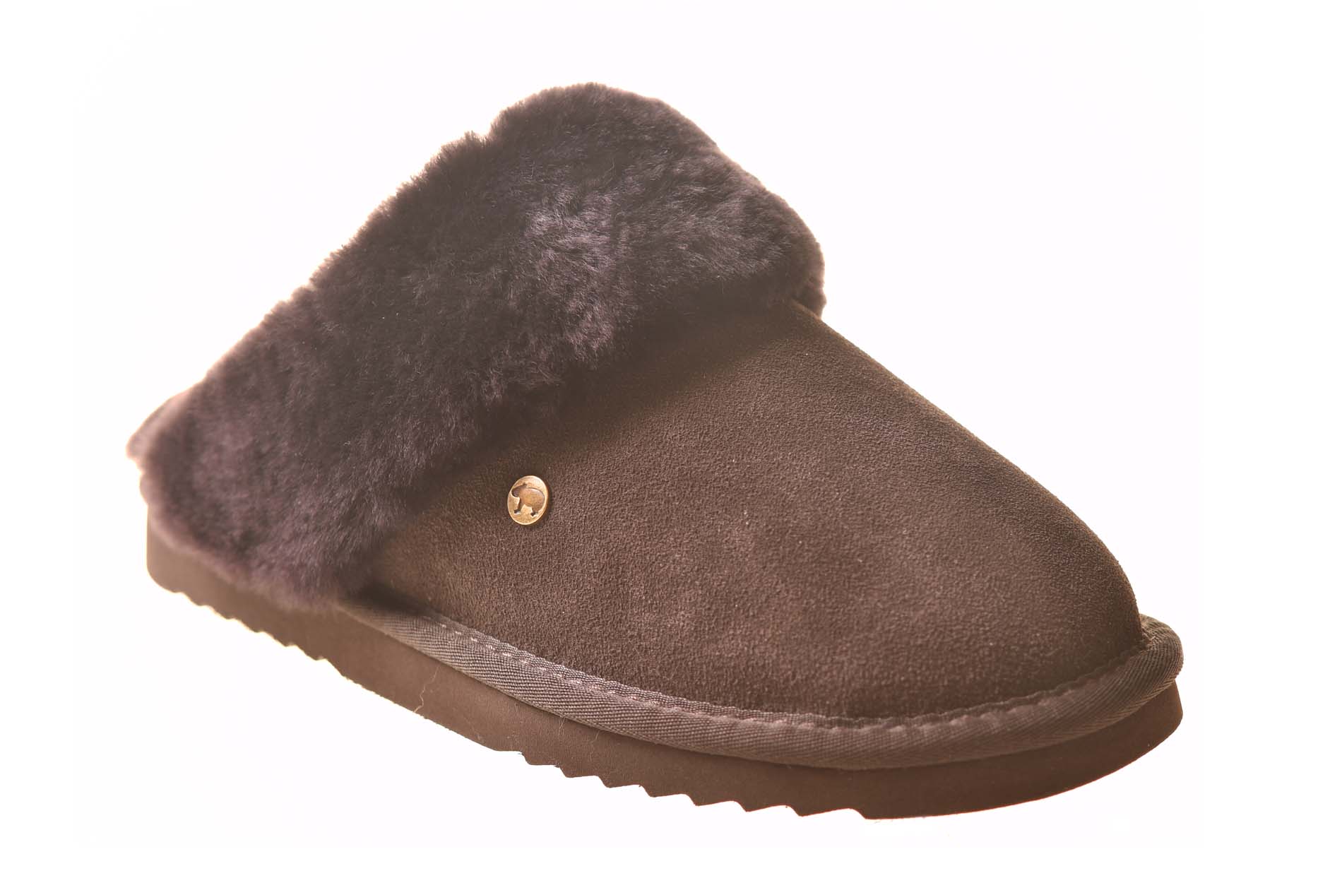 Warmbat damesslipper donkerbruin gevoerd met echte vacht - Afbeelding 2