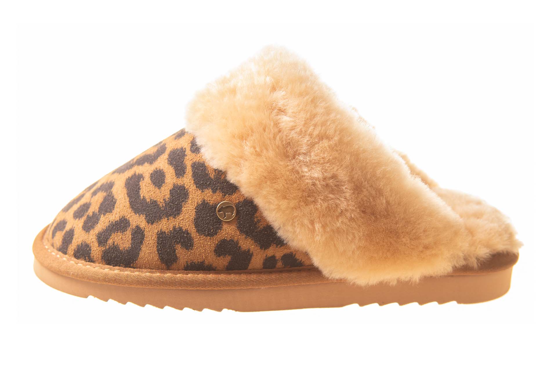 Warmbat damesslipper panterprint gevoerd met echte vacht