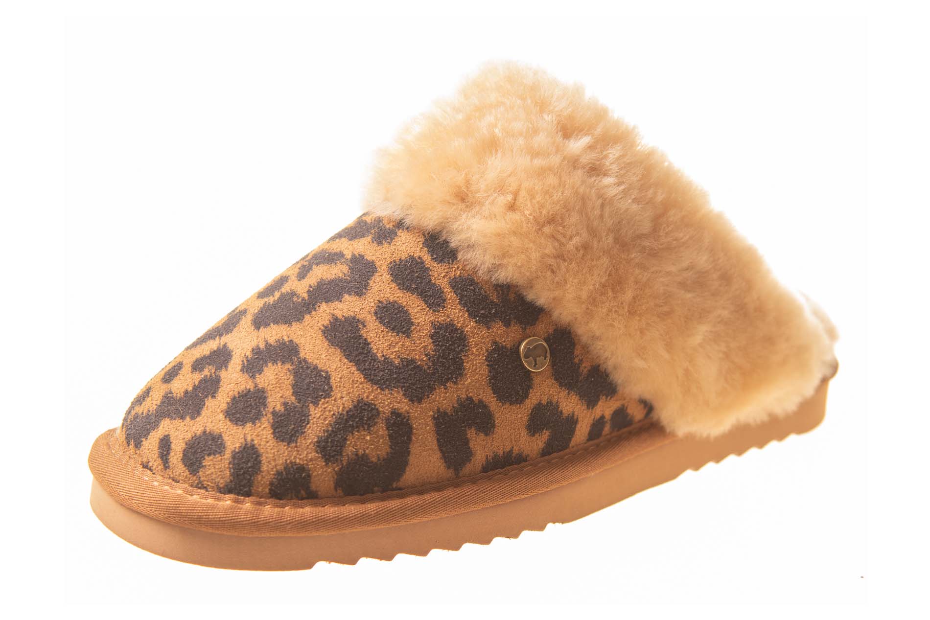 Warmbat damesslipper panterprint gevoerd met echte vacht - Afbeelding 2