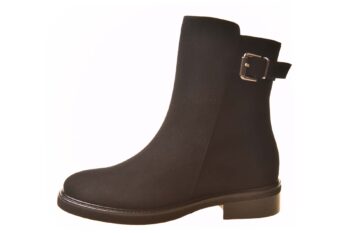 Paulette zwart suede laarsje met gespe en echte vachtvoering