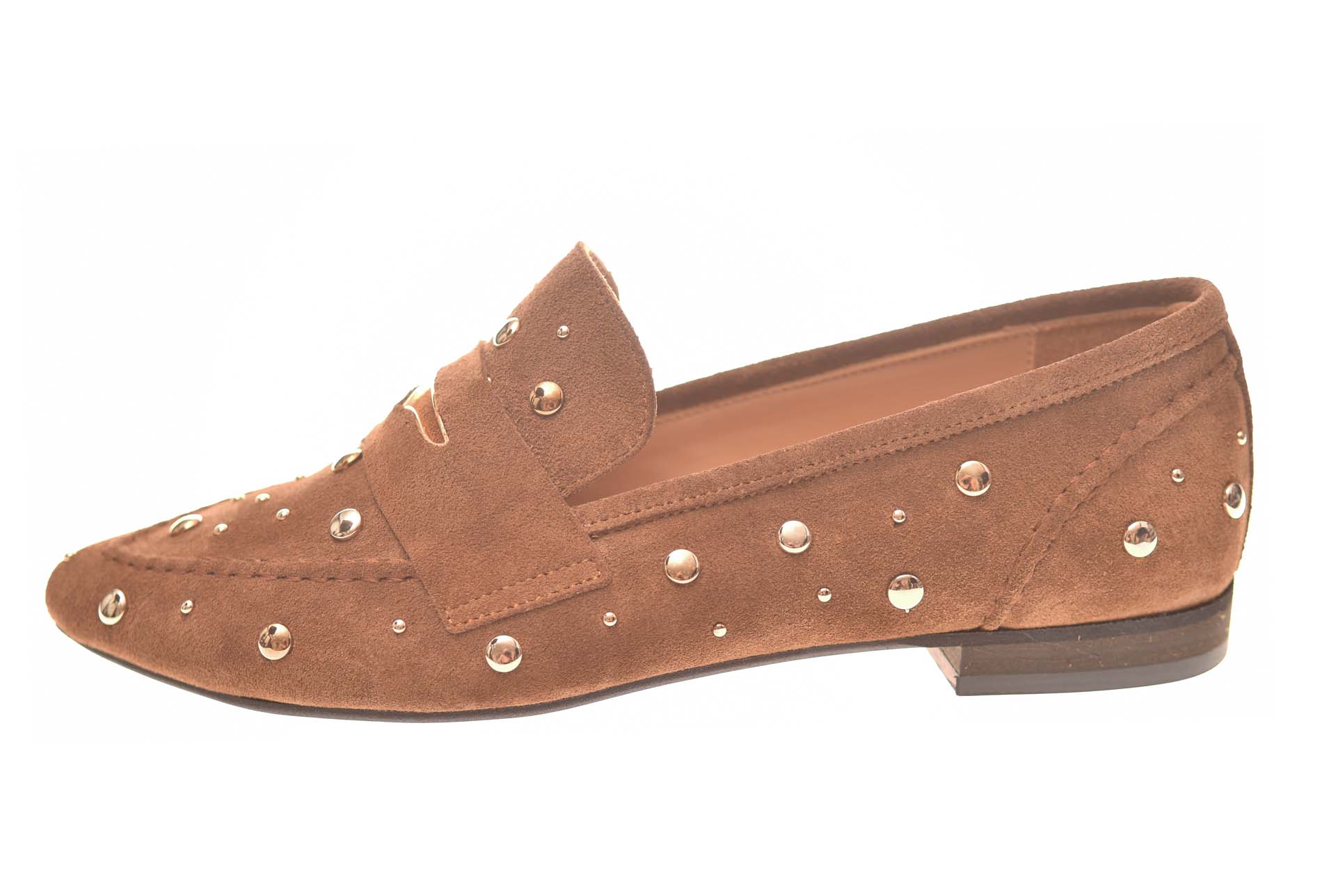 Babouche mocassin cognac suede met studs