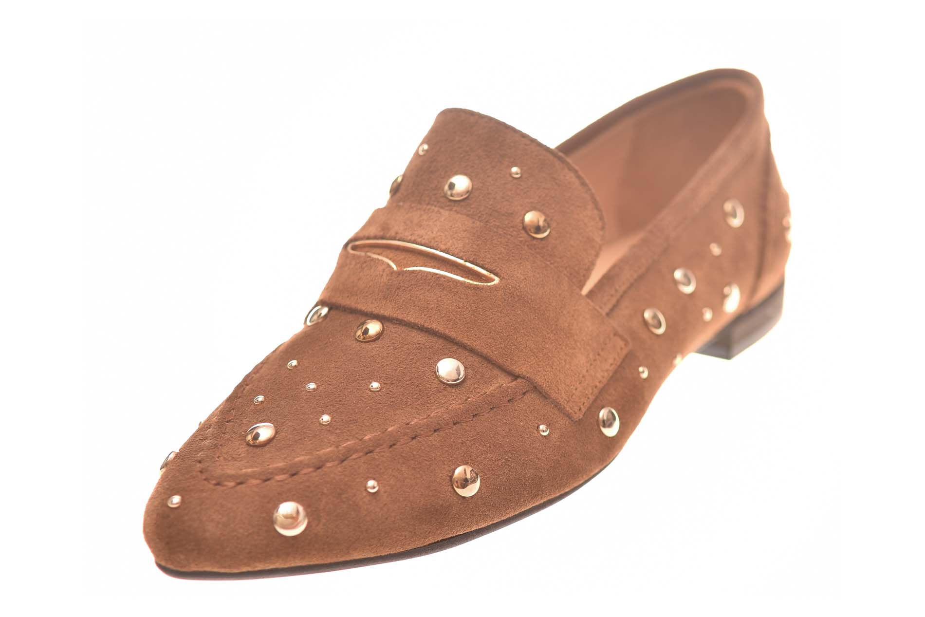 Babouche mocassin cognac suede met studs - Afbeelding 2
