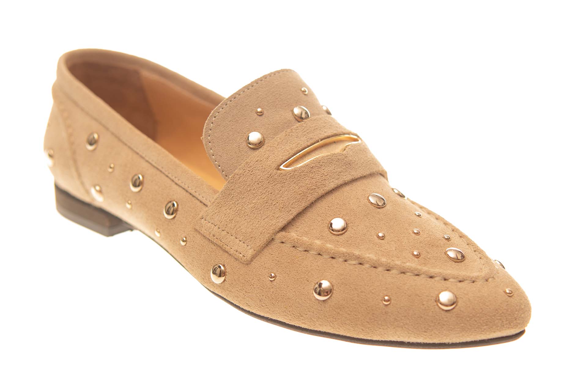Babouche mocassin beige suede met studs - Afbeelding 2