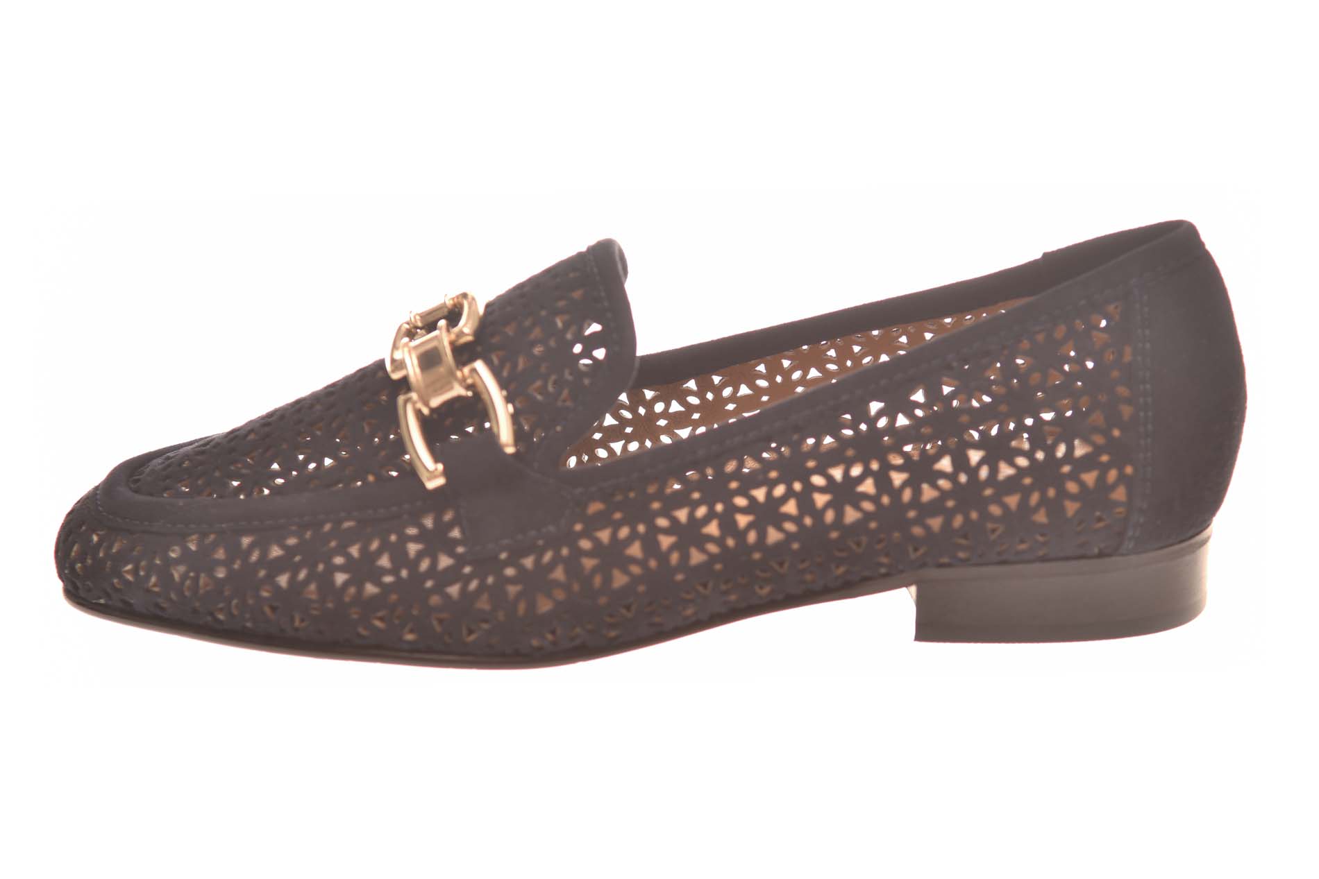 Nalini luxe opengewerkte mocassin donkerblauw suede