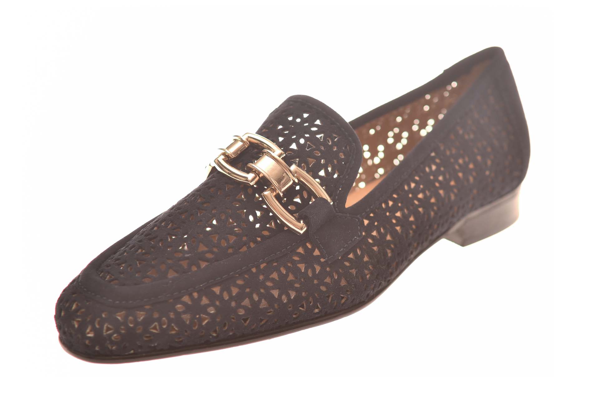 Nalini luxe opengewerkte mocassin donkerblauw suede - Afbeelding 2