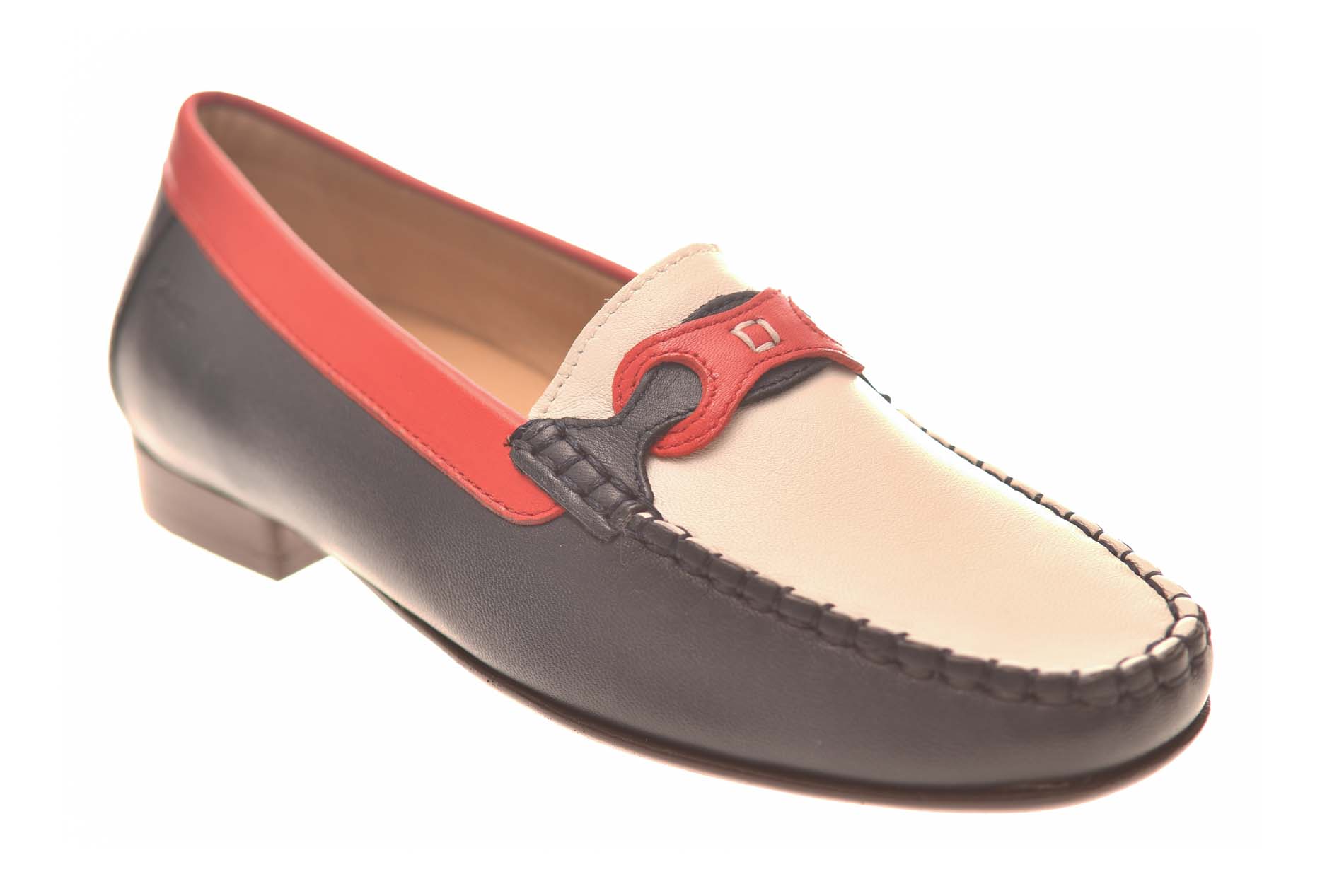 Sioux mocassin rood wit blauw leer - Afbeelding 2