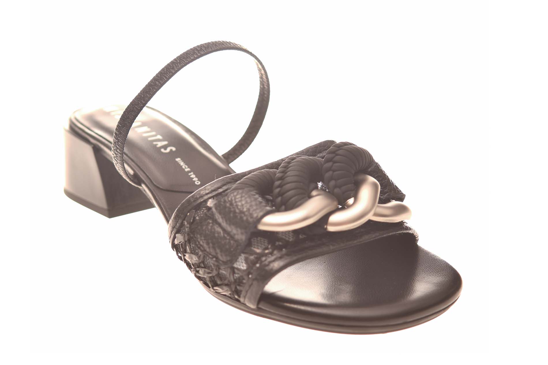 Hispanitas sandaal zwart leer met elastische hier of wreefband - Afbeelding 2