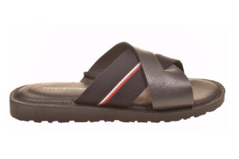 Tommy Hilfiger slipper kruisband donkerblauw met leren voetbed