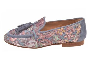 Pedro Miralles instapper jeansblauw print stof