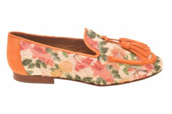 Pedro Miralles instapper oranje beige print stof