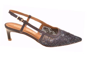 Pedro Miralles slingback blauw met bloemmotief opengewerkt raffia