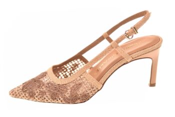 Pedro Miralles slingback biege met bloemmotief opengewerkt raffia