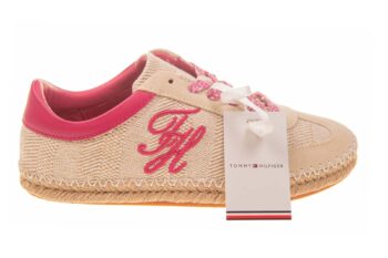 Tommy Hilfiger veterschoen touwzool stof suede roze logo