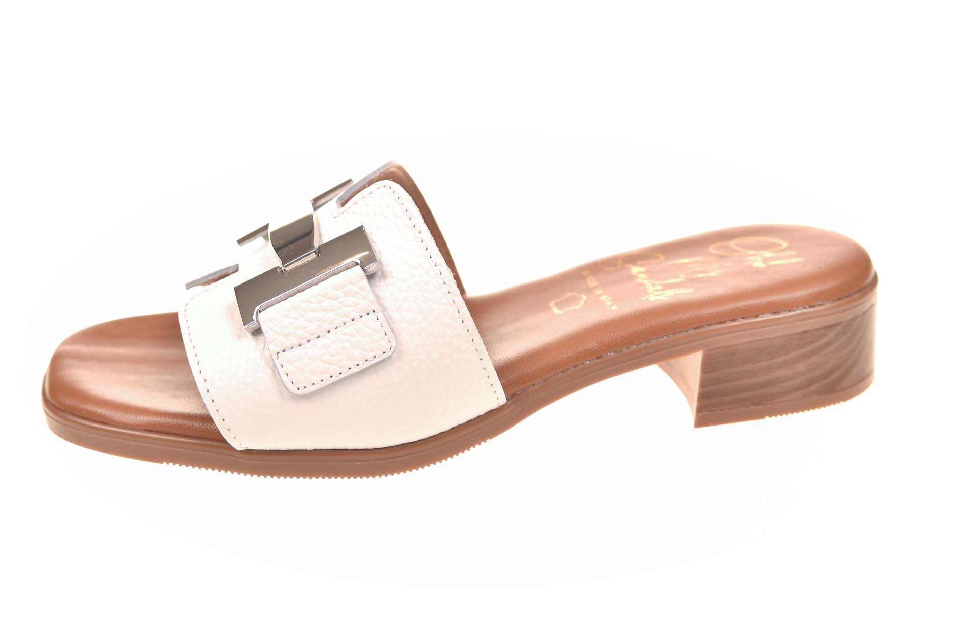 Oh My Sandals slipper wit leer met zilveren garnering