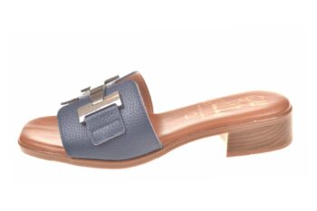 Oh My Sandals slipper jeansblauw leer met zilveren garnering