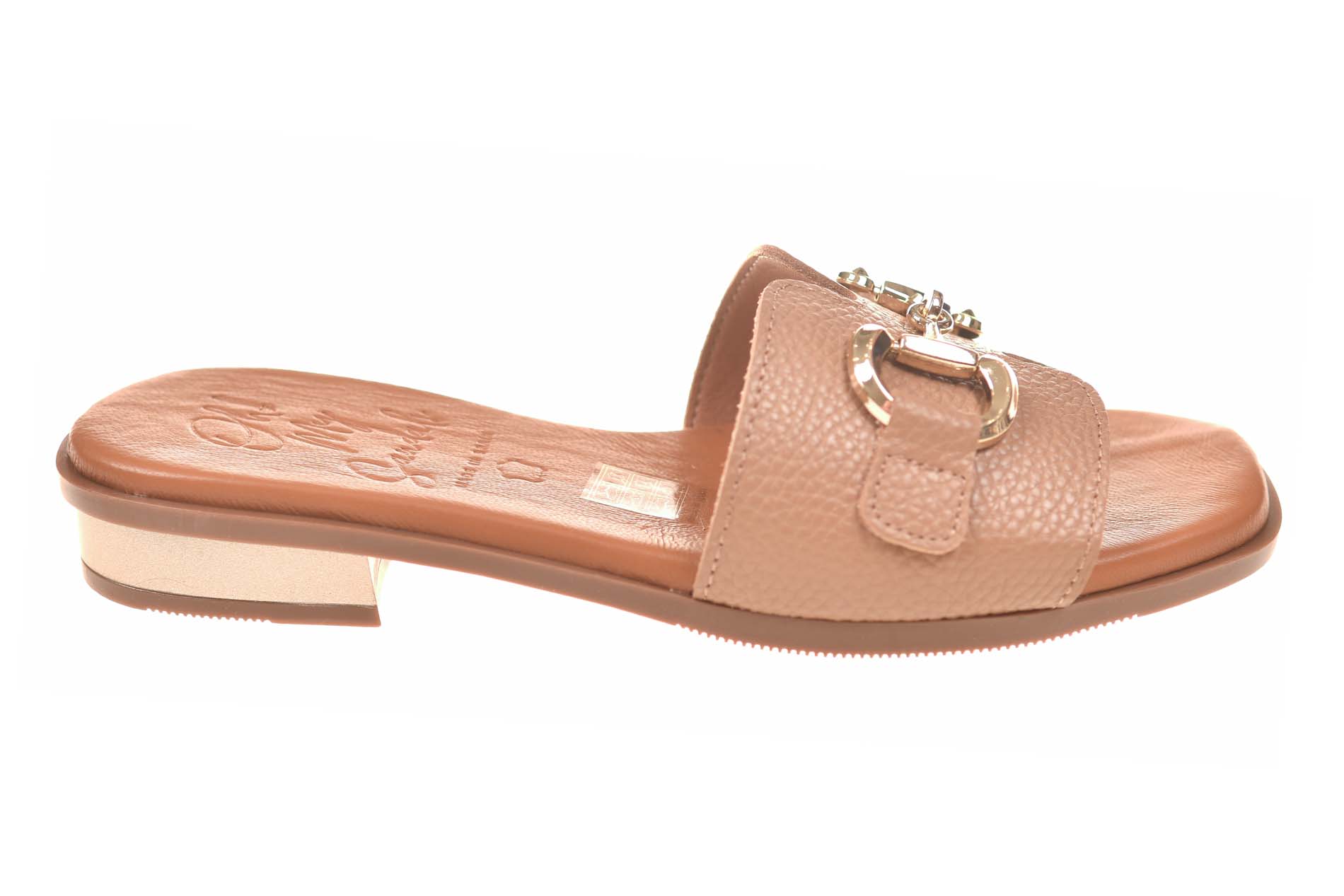 Oh My Sandals slipper lichtbruin leer met gouden bitje