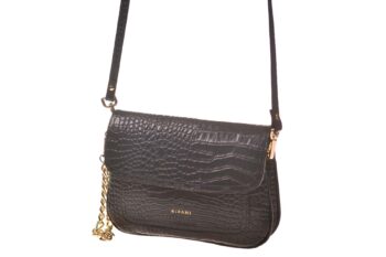 Ripani schoudertasje met polsband crocoprint blauw leer