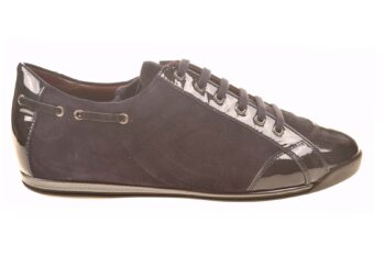 La Cabala veterschoen blauw suede met lakaccenten