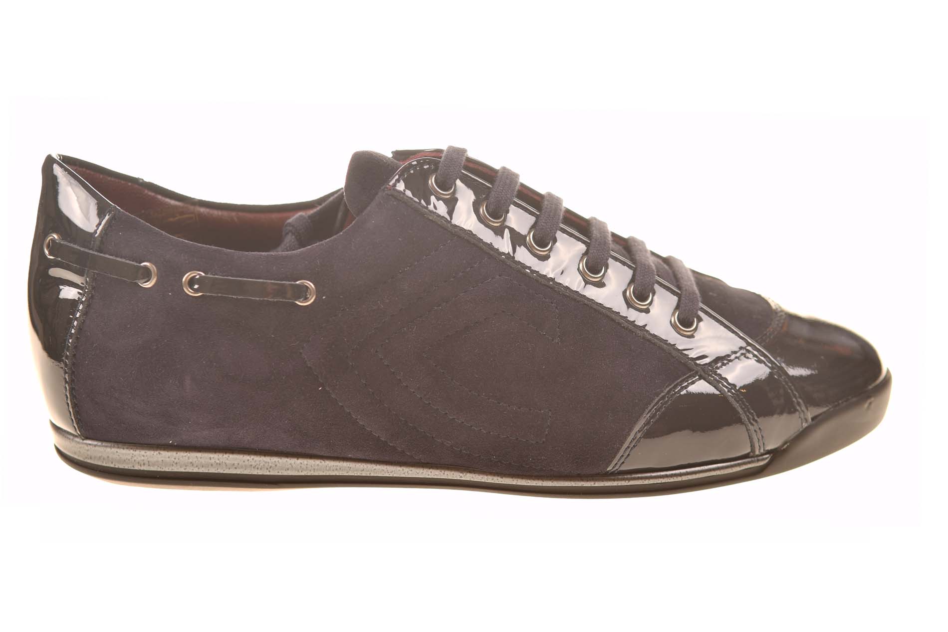 La Cabala veterschoen blauw suede met lakaccenten
