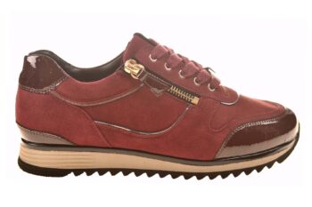 Hassia sneaker bordeaux suede met lakaccenten