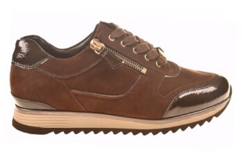 Hassia sneaker bruin suede met lakaccenten